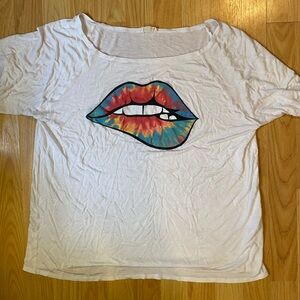 BiBi White Short-Sleeve Tee with Multicolor Tie-Dye Lip Graphic